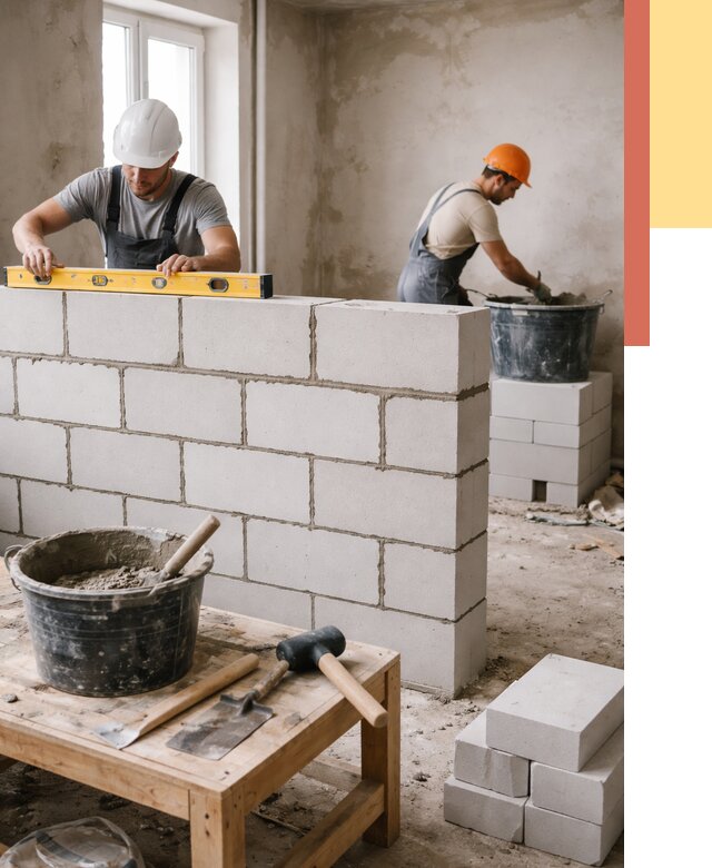 Кладка перегородок из газобетона в Алексеевке от 3240 руб. под ключ | ОТДЕЛОЧНИК-Лкв