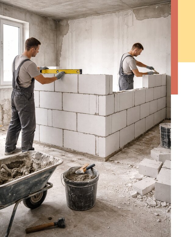 Кладка перегородок из ПГП в Алексеевке от 2531 руб./м2 — монтаж и возведение под ключ | ОТДЕЛОЧНИК-Лкв