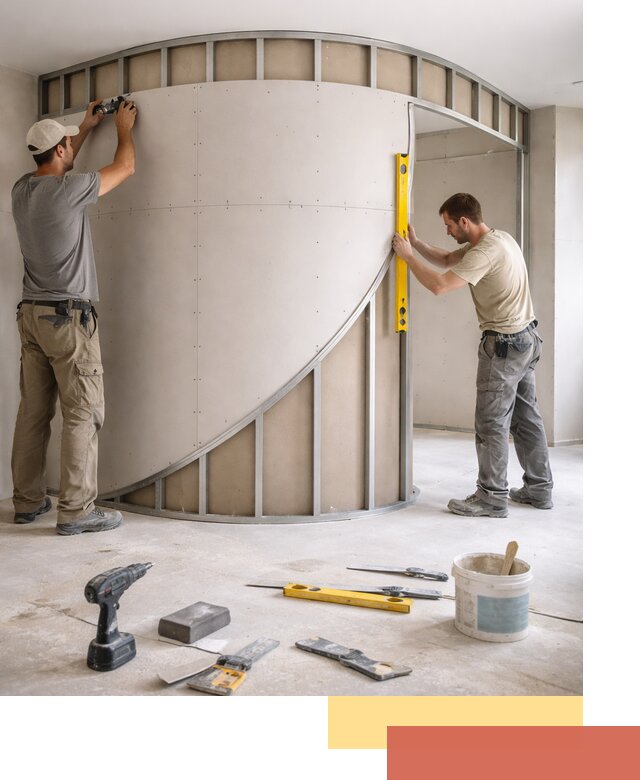 Радиусная перегородка из гипсокартона в Алексеевке под ключ