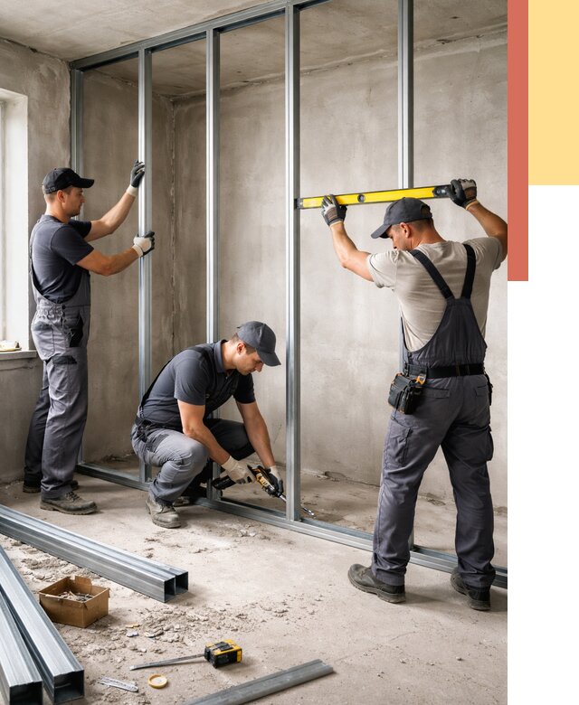 Монтаж каркаса перегородки из профиля в Алексеевке от 759 руб. | ОТДЕЛОЧНИК-Лкв