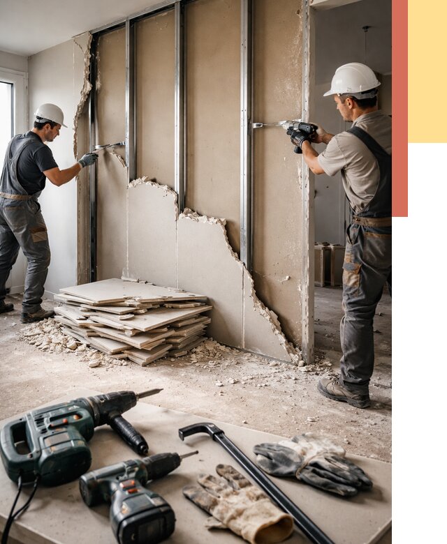 Демонтаж перегородки из гипсокартона в Алексеевке от 1215 руб. быстро и недорого | ОТДЕЛОЧНИК-Лкв