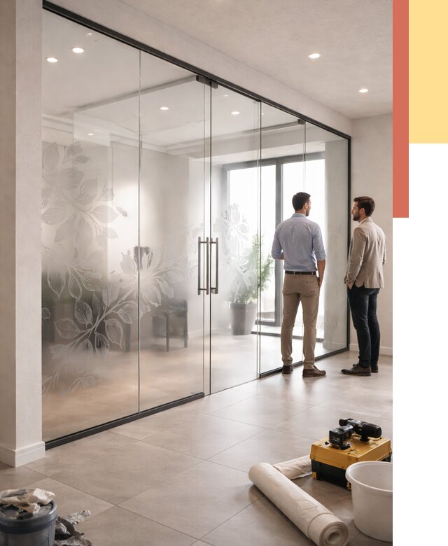 Стеклянные перегородки с рисунком в Алексеевке от 12655 руб. монтаж и нанесение | ОТДЕЛОЧНИК-Лкв