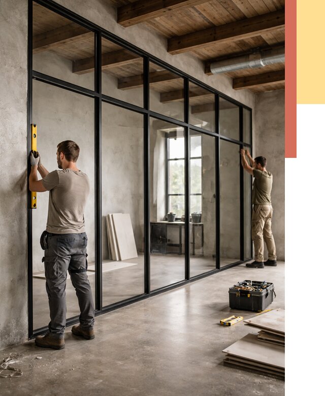 Стеклянные перегородки лофт в Алексеевке от 10630 руб. под ключ | ОТДЕЛОЧНИК-Лкв