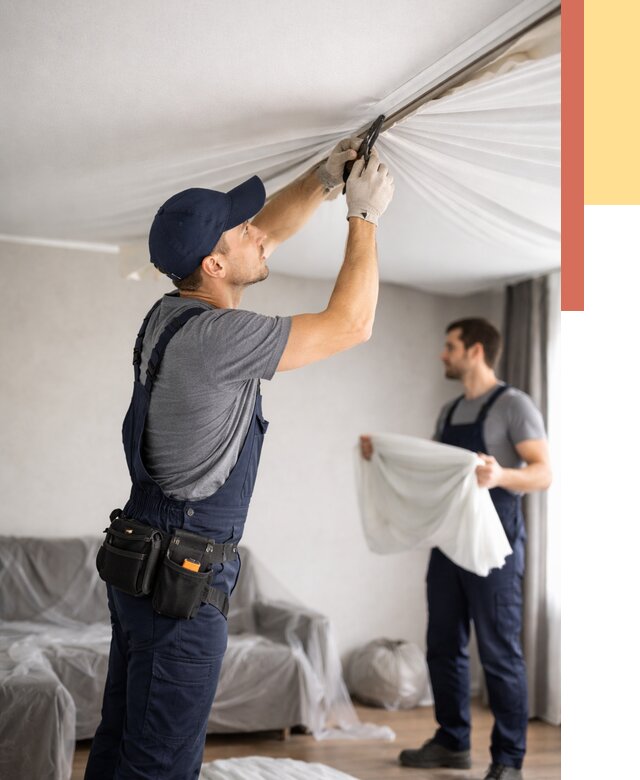 Демонтаж натяжного потолка в Алексеевке от 4556 руб. — снятие и разбор под ключ | ОТДЕЛОЧНИК-Лкв