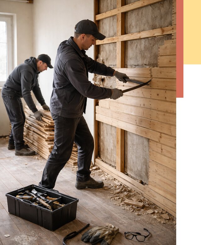 Демонтаж вагонки в Алексеевке от 3847 руб/м2 — быстро и недорого | ОТДЕЛОЧНИК-Лкв