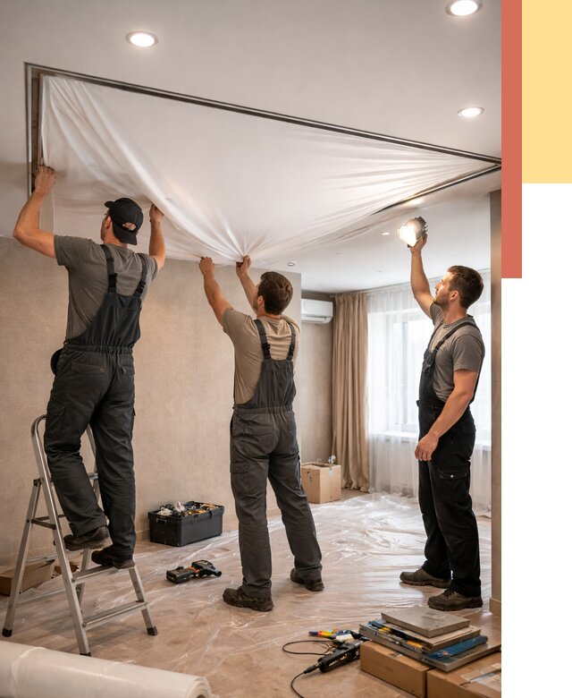 Монтаж ПВХ натяжного потолка в Алексеевке от 3543 руб. под ключ | ОТДЕЛОЧНИК-Лкв