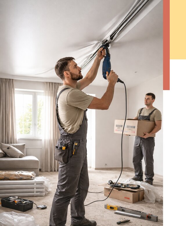 Монтаж сатинового натяжного потолка в Алексеевке от 3543 руб. | Быстро, недорого — ОТДЕЛОЧНИК-Лкв