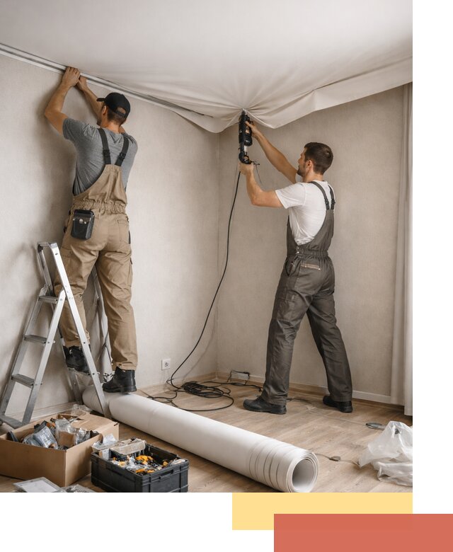 Монтаж цветного натяжного потолка в Алексеевке за один день