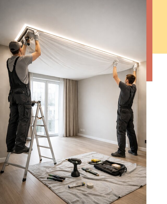 Монтаж парящего натяжного потолка в Алексеевке от 4556 руб. быстро и недорого | ОТДЕЛОЧНИК-Лкв