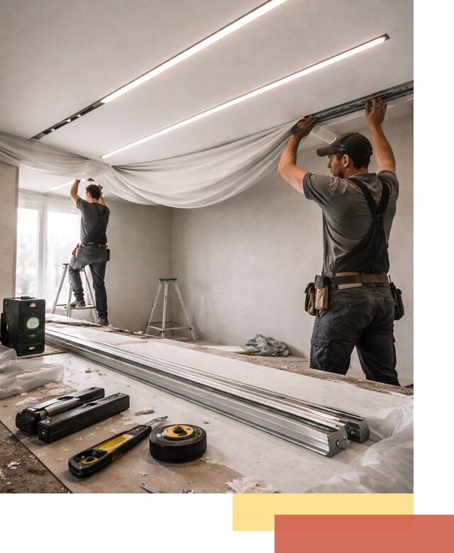 Монтаж натяжных потолков со световыми линиями в Алексеевке