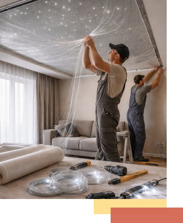 Монтаж натяжного потолка «Звездное небо» в Алексеевке