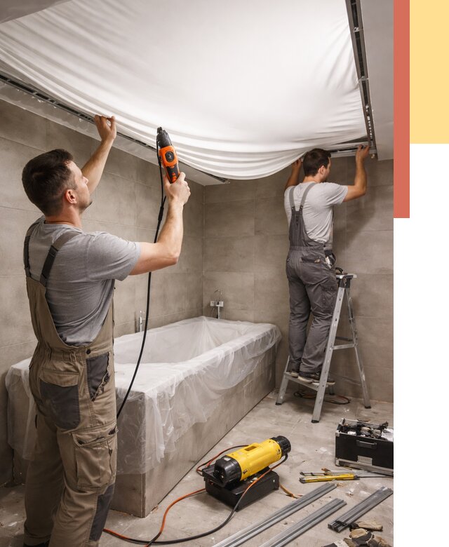 Монтаж натяжного потолка в ванной в Алексеевке от 1215 руб. под ключ | ОТДЕЛОЧНИК-Лкв