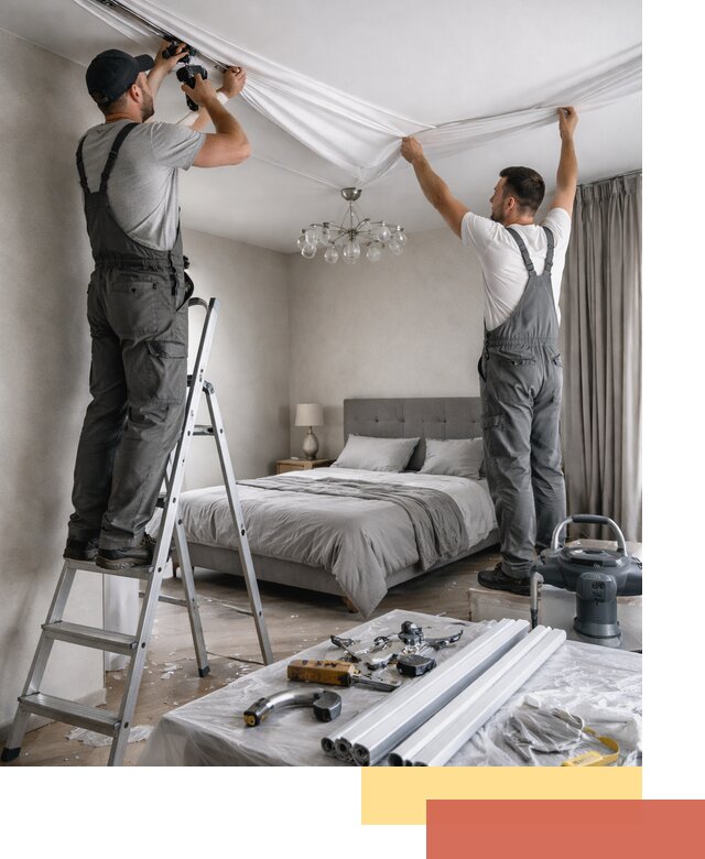 Монтаж натяжного потолка в спальне в Алексеевке