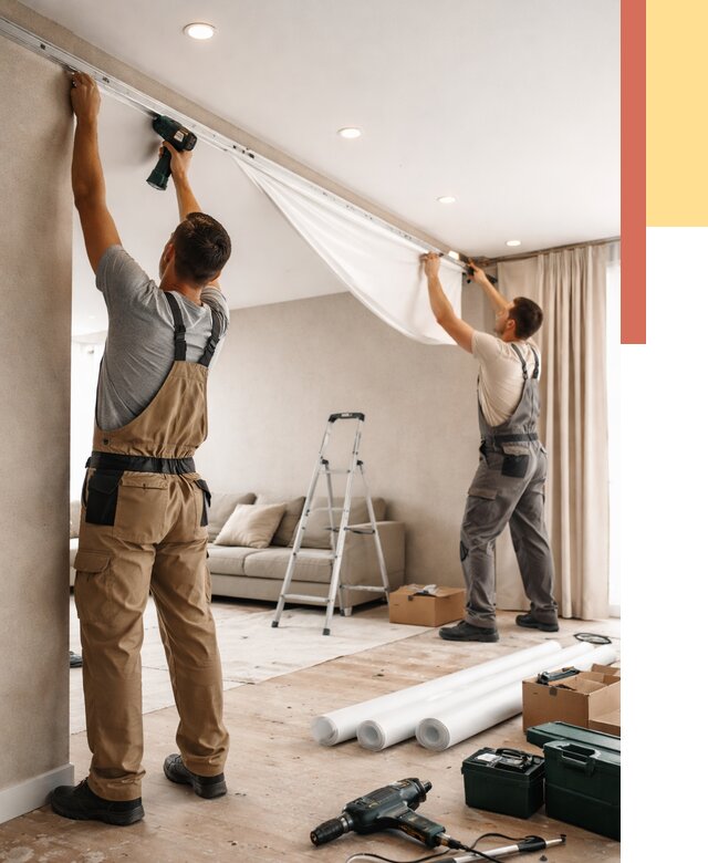 Монтаж натяжного потолка в гостиной в Алексеевке от 557 руб. | ОТДЕЛОЧНИК-Лкв