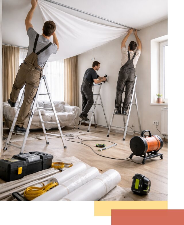 Монтаж натяжного потолка в гостиной в Алексеевке