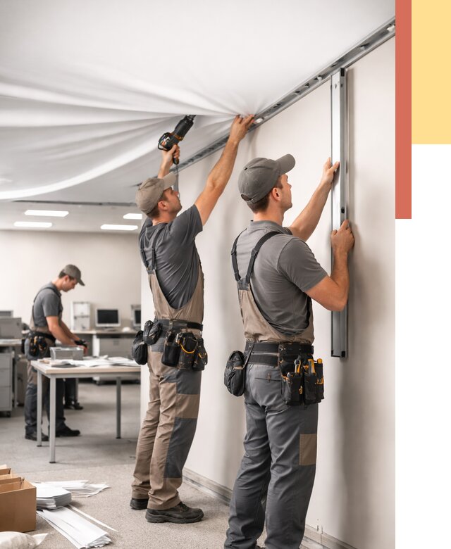 Монтаж натяжного потолка в офисе в Алексеевке от 456 руб/м² — быстро и недорого | ОТДЕЛОЧНИК-Лкв