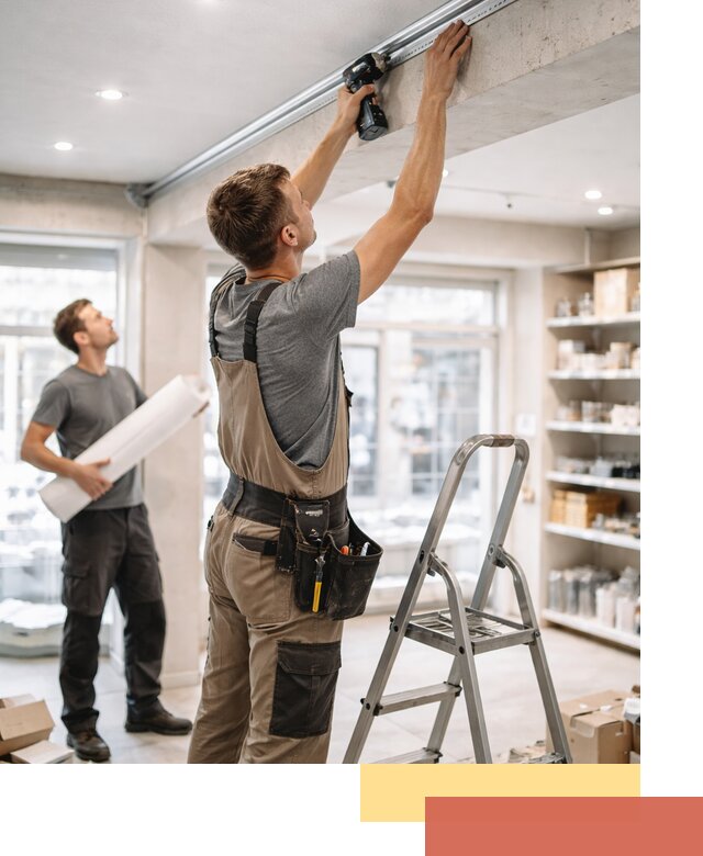 Монтаж натяжных потолков в магазине в Алексеевке