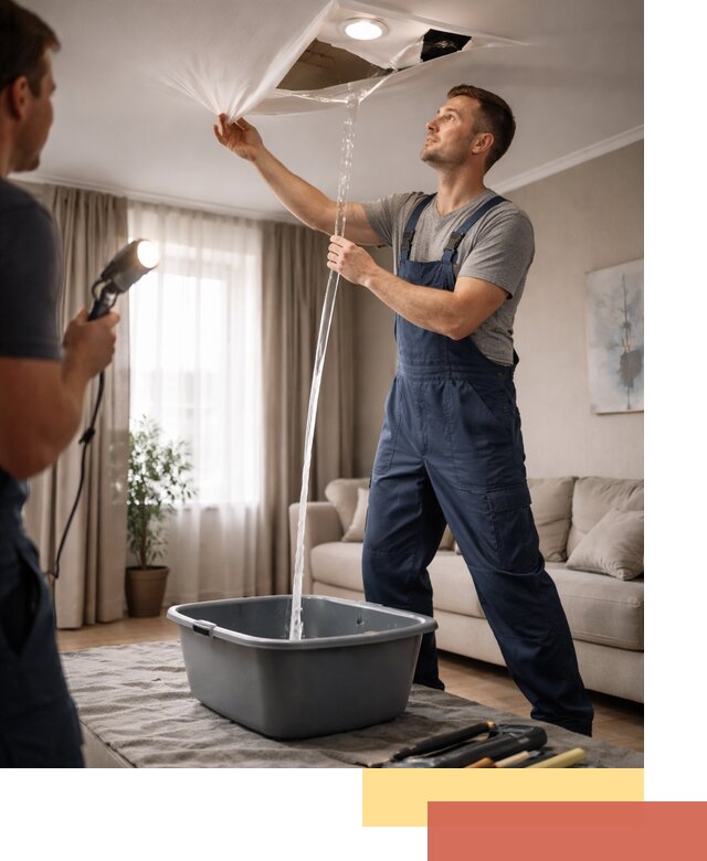 Слив воды с натяжного потолка в Алексеевке быстро и аккуратно