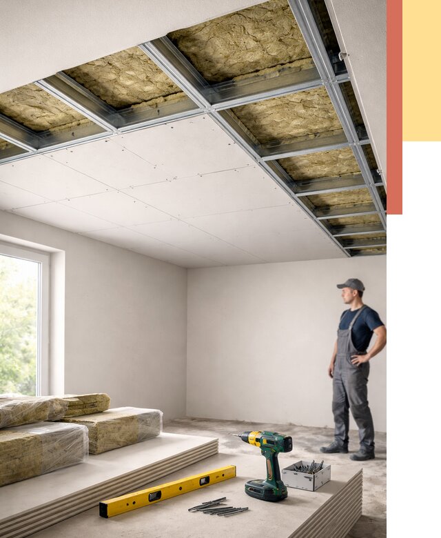 Звукоизоляция потолка ГКЛ в Алексеевке от 962 руб. — монтаж под ключ | ОТДЕЛОЧНИК-Лкв